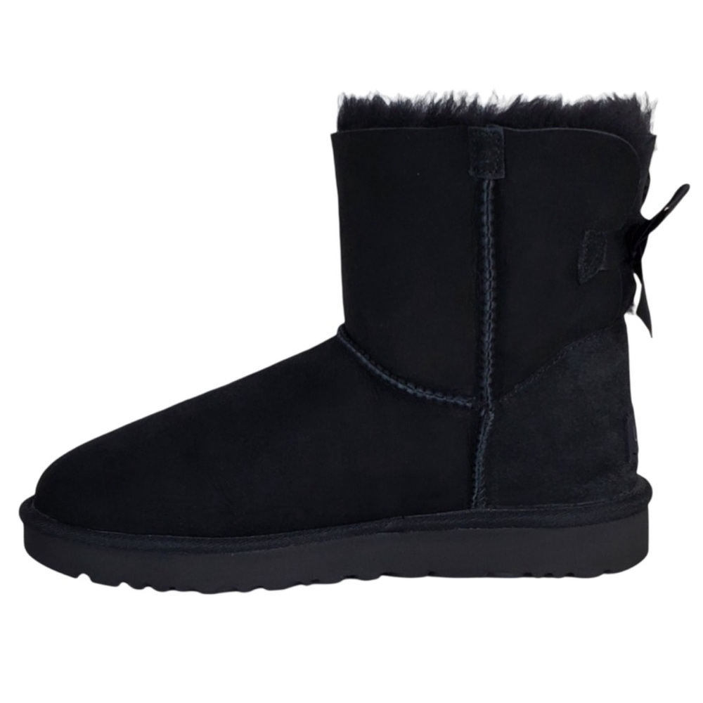UGG Mini Bailey Bow Water Resistant Suede Fur Winter Ankle Boots Black - Picture 9 of 12